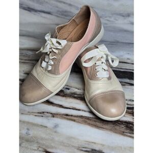Born  Leather Colorblock Oxford Shoes Tan Pink Cream Ribbon Laces  7.5M